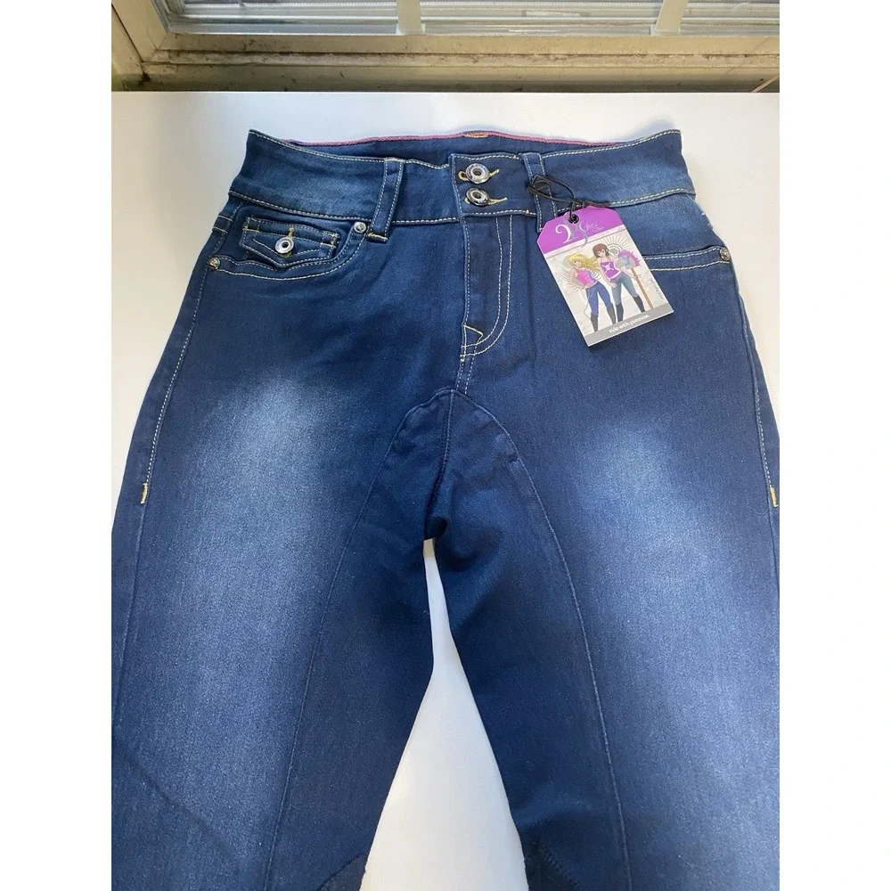 2kgrey Horse Riding Pants 26 in. Women's wow knee patch denim breech indigo blue